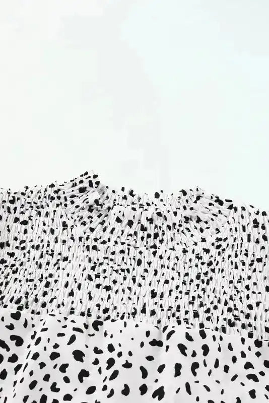 Leopard Smocking Detail Bubble Sleeve Blouse - Fashionfitz