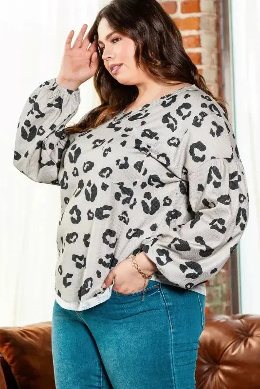 Leopard Thermal Knit Plus Size Top - Fashionfitz