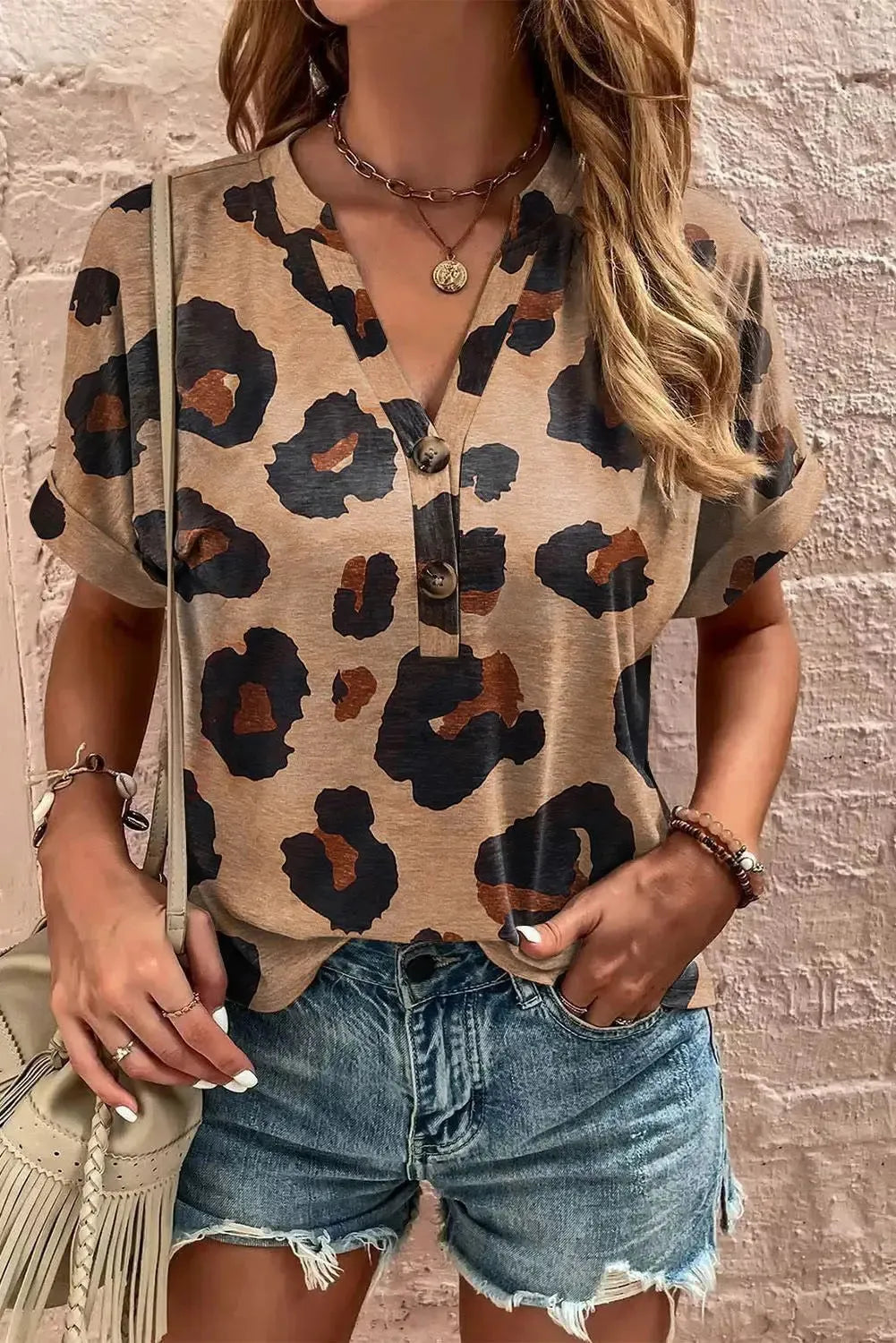 Light French Beige Leopard Blouse - Fashionfitz