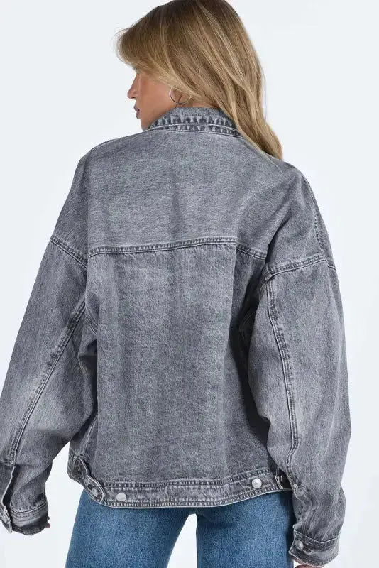 Loose Denim Jacket - Chest Pockets Drop Shoulder - Fashionfitz
