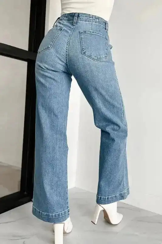 Loose Leg Straight Jeans - Dusk Blue Wash - Fashionfitz