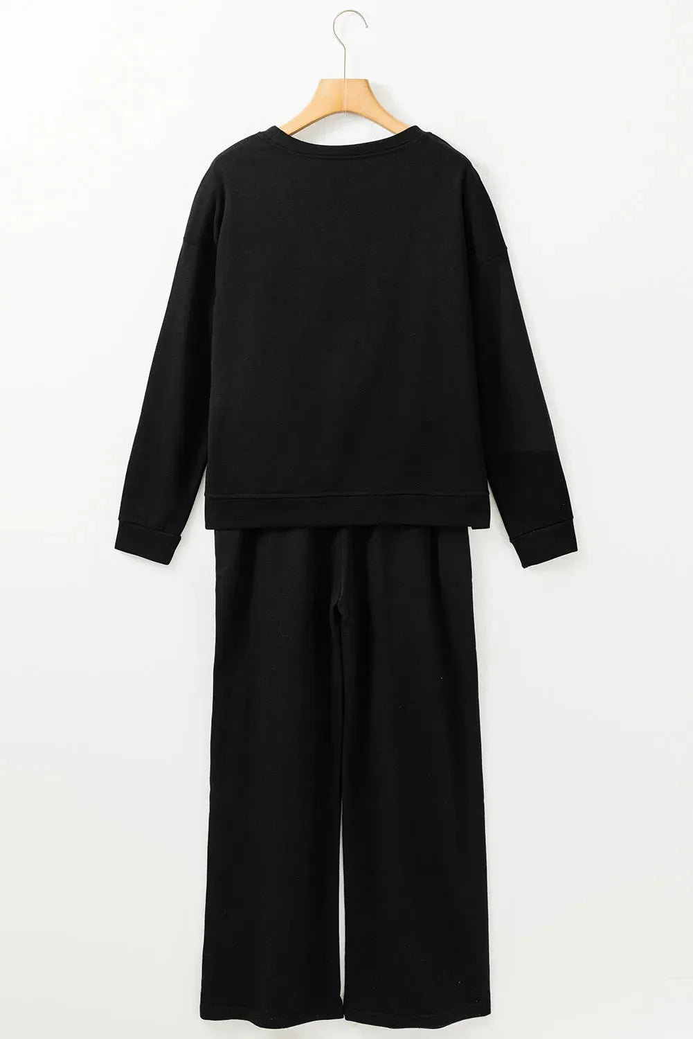 Black Solid Pullover and Seamed Casual Pants Set - Fashionfitz