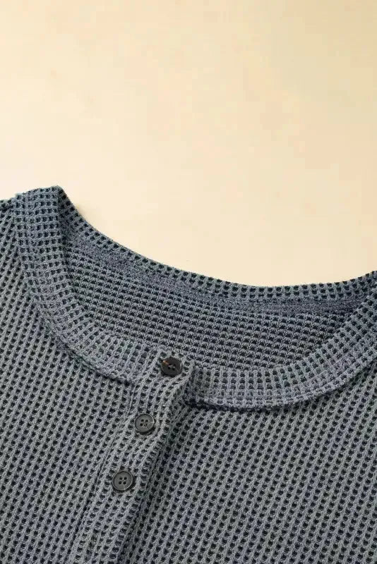 Laurel Green Waffle Knit Buttoned Top and Drawstring Shorts Set - Fashionfitz