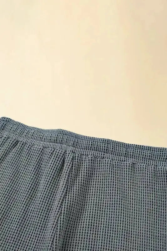 Laurel Green Waffle Knit Buttoned Top and Drawstring Shorts Set - Fashionfitz