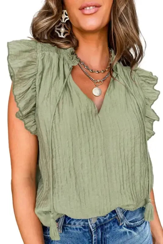Meadow Mist Flutter Sleeve Blouse - Fashionfitz