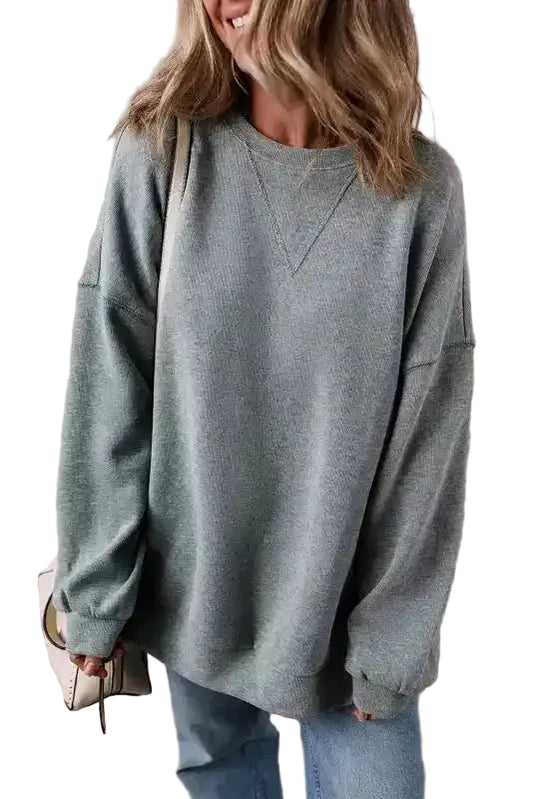 Medium Grey Oversized Top - Side Split Drop Shoulder