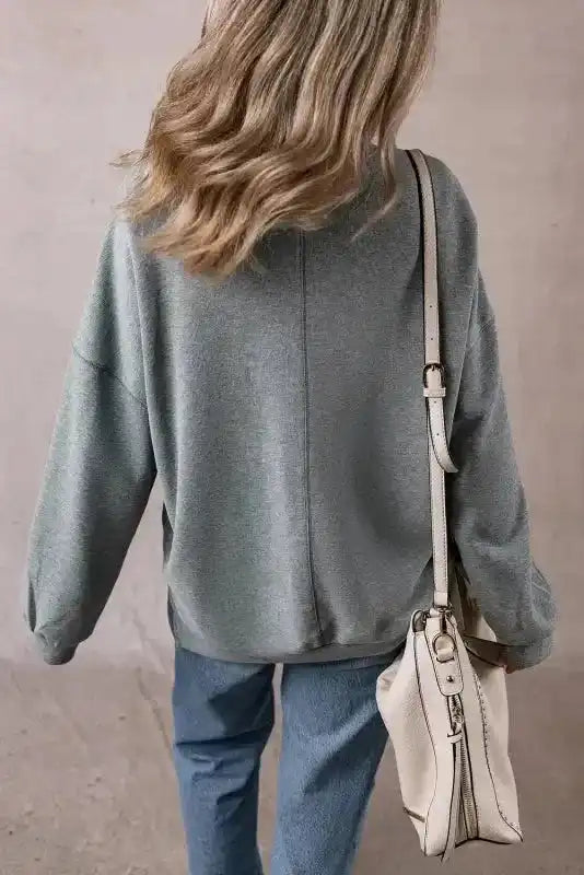 Grey oversized drop shoulder side split sweatshirt back view — Fashionfitz UK