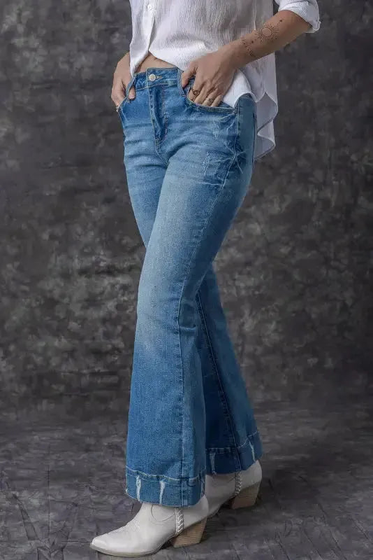 Medium Wash Flare Jeans - Fashionfitz