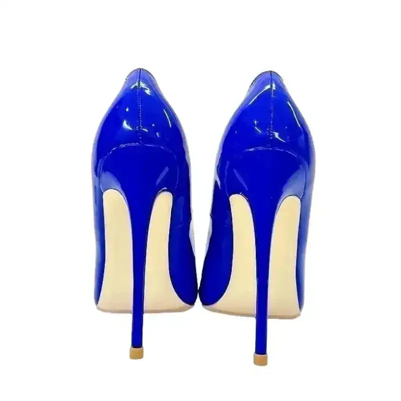 Rear view of FashionFitz Midnight Blue Pumps Court Shoes Stilettos highlighting slim heel and seamless PU leather finish.