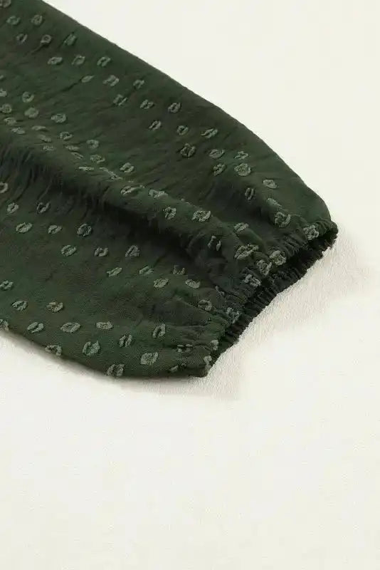 Mist Green Plus Lace Swiss Dot Ruffle Long Sleeve Top - Fashionfitz