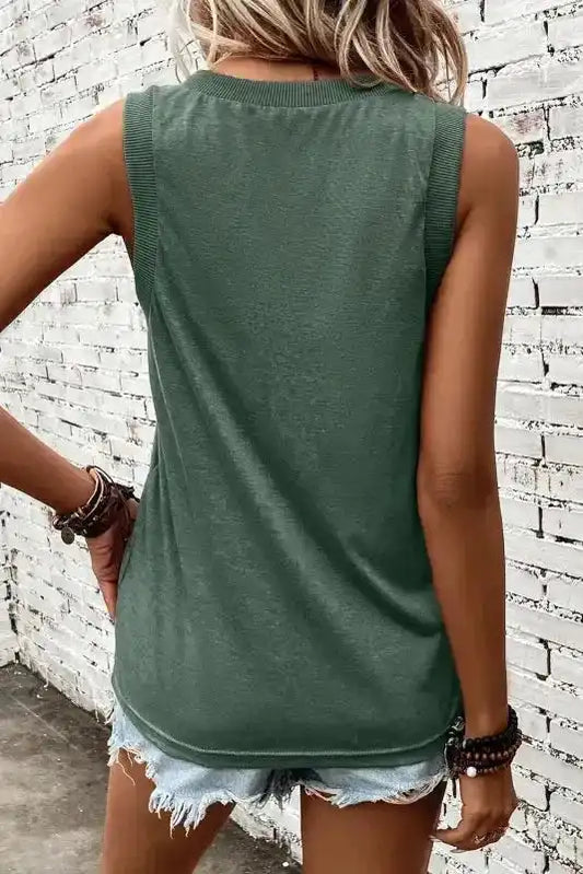 Mist Green Ribbed V-Neck Tank Top - Fashionfitz