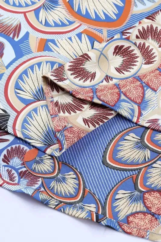 Mixed Floral Geometric Print Ruffled Long Sleeve Blouse - Fashionfitz