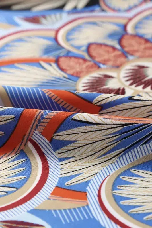 Mixed Floral Geometric Print Ruffled Long Sleeve Blouse - Fashionfitz