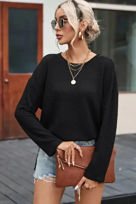 Moss Green Plus Size Textured Knit Long Sleeve Top - Fashionfitz