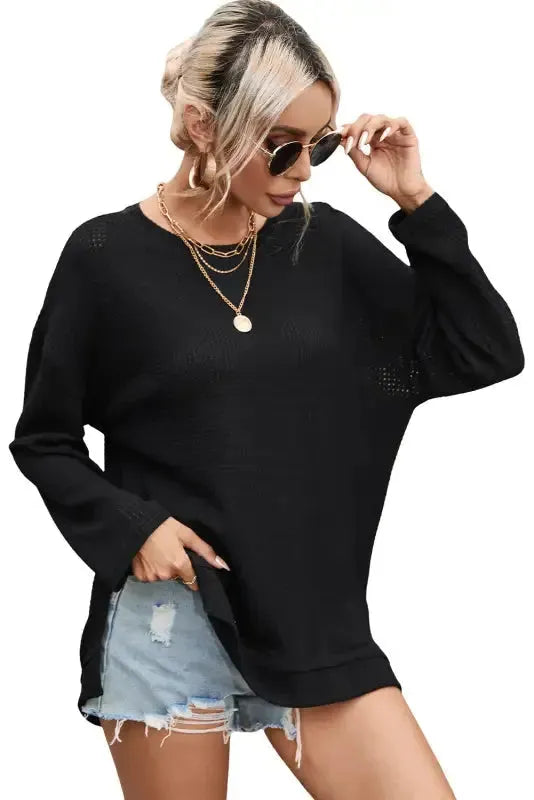 Moss Green Plus Size Textured Knit Long Sleeve Top - Fashionfitz