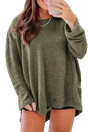 Chic Knit Top - Plus Size Moss Green | Long Sleeve Style in waffle knit texture, styled casually with black shorts for a cozy fall look.