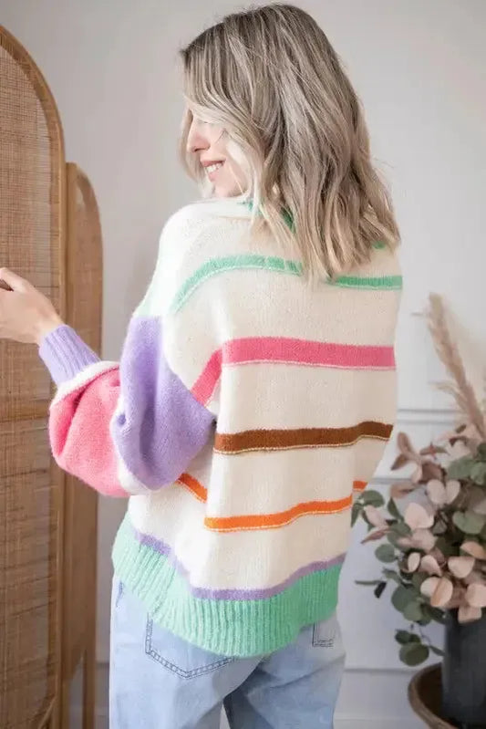 Multicolor Striped Colorblock Sweater - Fashionfitz