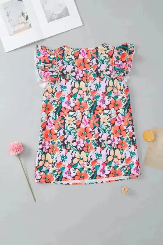 Multicolour Tiered Ruffled Sleeve Floral Blouse - Fashionfitz