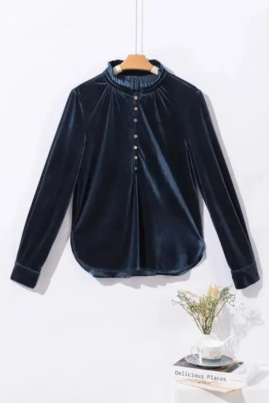 Navy Blue Velvet Top - Fashionfitz