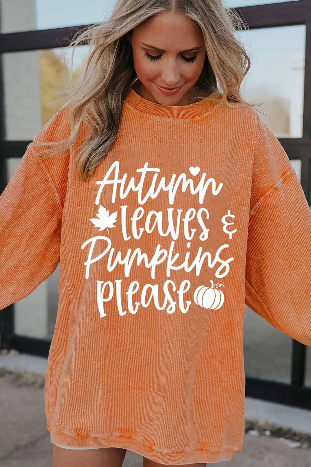 Orange autumn leaves pumpkins please ribbed oversized