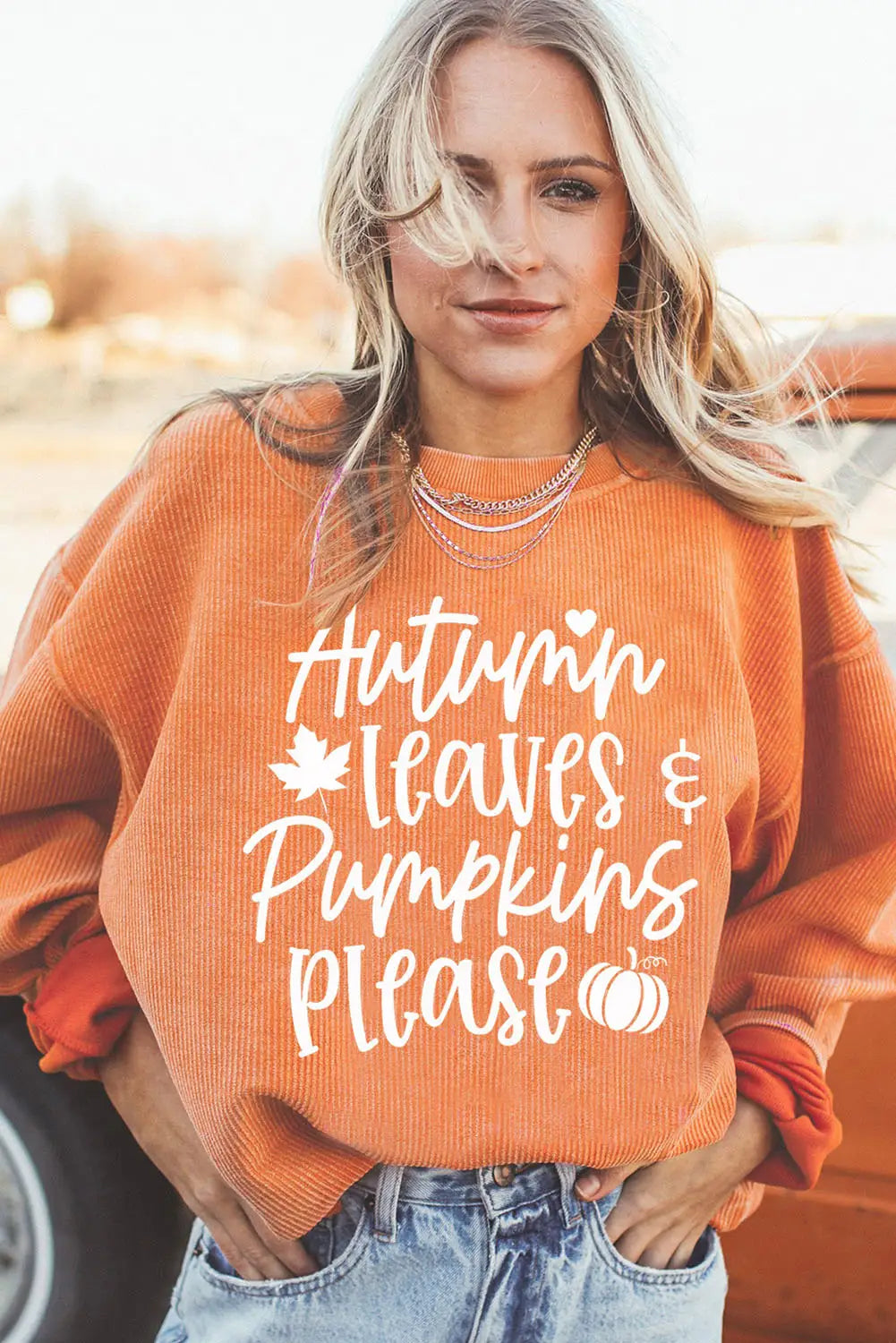 Orange autumn leaves pumpkins please ribbed oversized