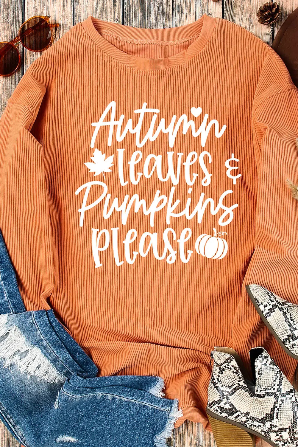 Orange autumn leaves pumpkins please ribbed oversized