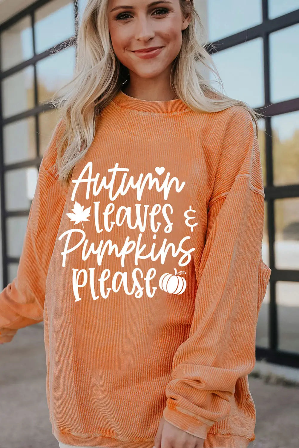 Orange autumn leaves pumpkins please ribbed oversized