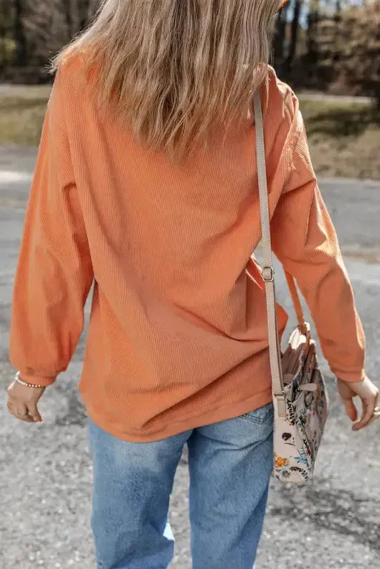 Orange leopard pumpkin graphic corded sweatshirt