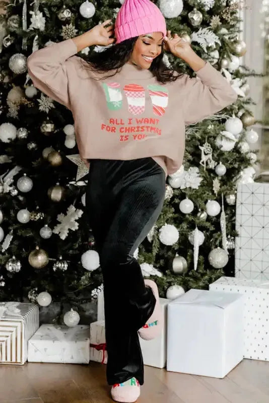 Orange leopard pumpkin graphic corded sweatshirt