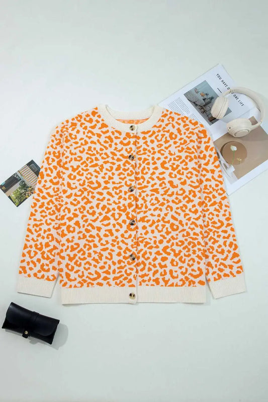 Casual orange leopard jumper with drop shoulders and relaxed fit