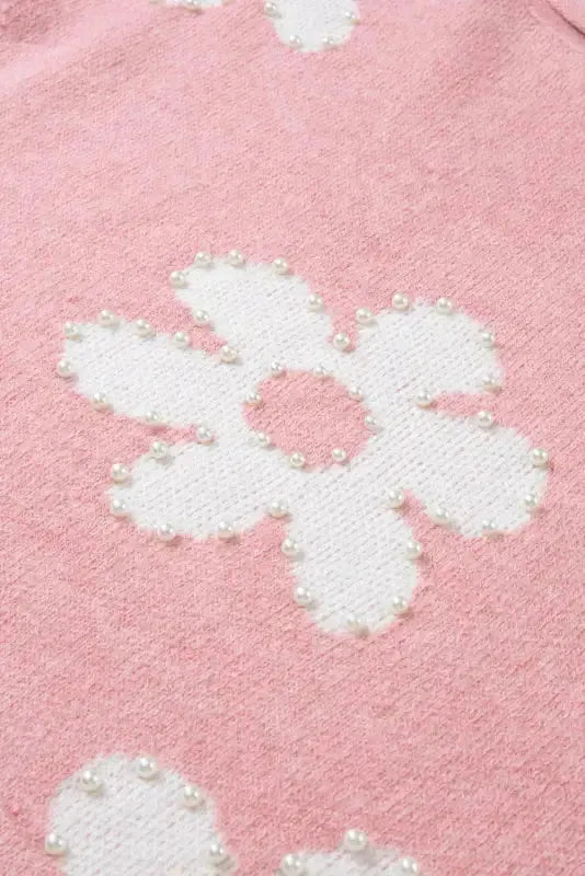 Pearl Beaded Floral Sweater - Fashionfitz