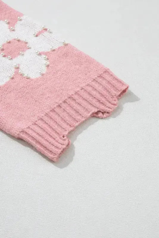 Pearl Beaded Floral Sweater - Fashionfitz