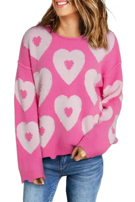 Pearl Beaded Floral Sweater - Fashionfitz
