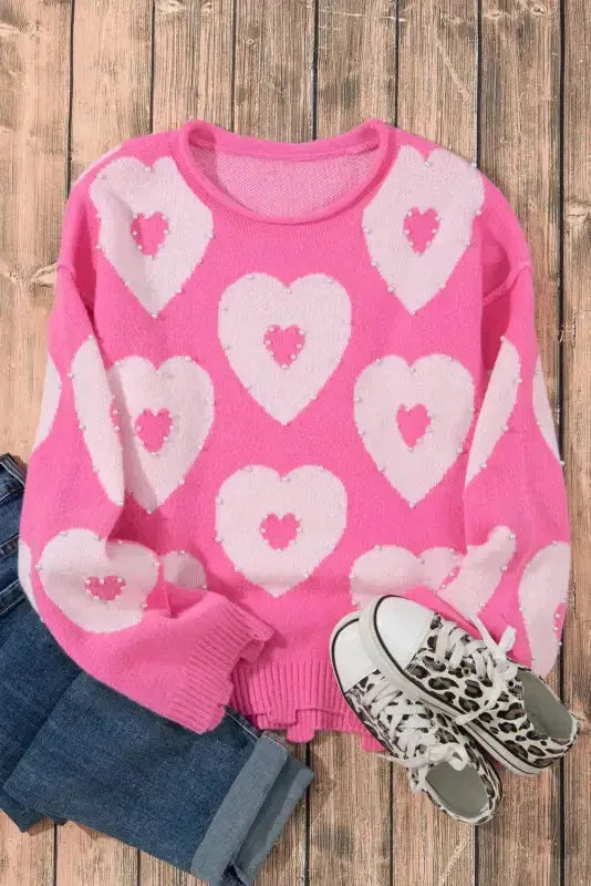 Pearl Beaded Floral Sweater - Fashionfitz