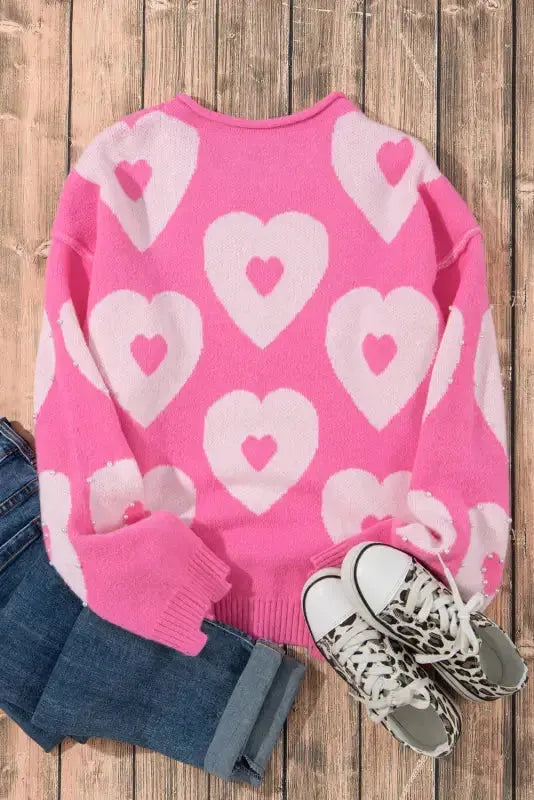 Pearl Beaded Floral Sweater - Fashionfitz