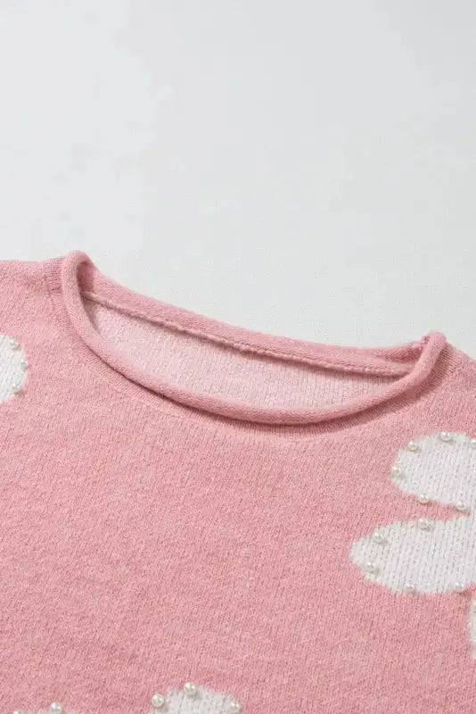 Pearl Beaded Floral Sweater - Fashionfitz