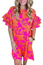Pink Big Ruffled Sleeve Floral Dress - Fashionfitz