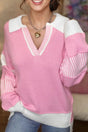 Pink polo knit jumper - women’s knitwear | cozy fit collar