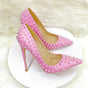 FashionFitz Pink Studded Court Heels – Women’s Stilettos with silver spikes, perfect for weddings, parties, and night outs.