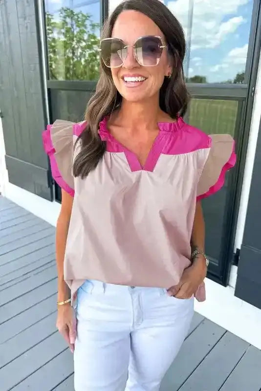 Pink Ruffled Sleeve Blouse - Fashionfitz