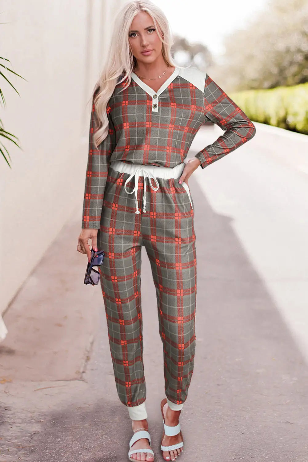 Plaid brushed 2pcs loungewear set