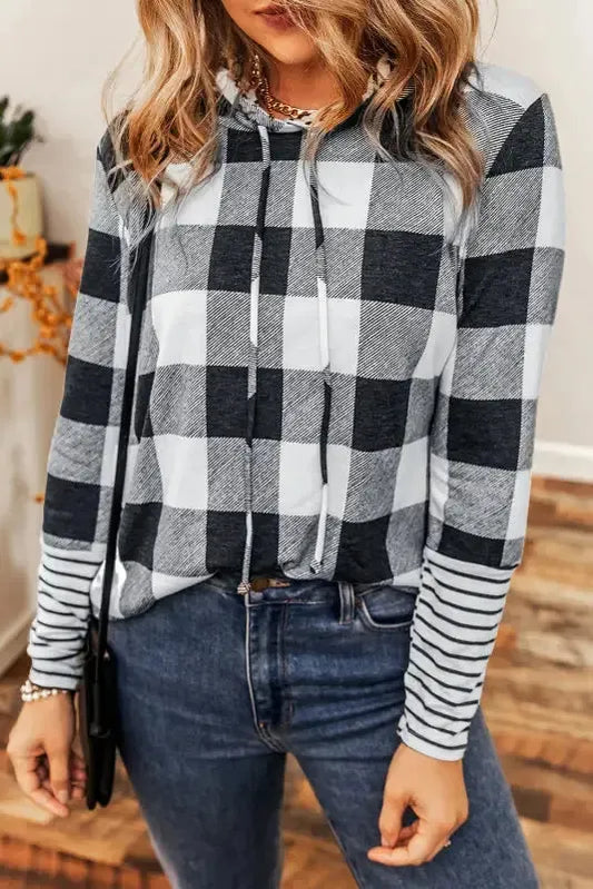 Plaid Drawstring Hoodie - Fashionfitz
