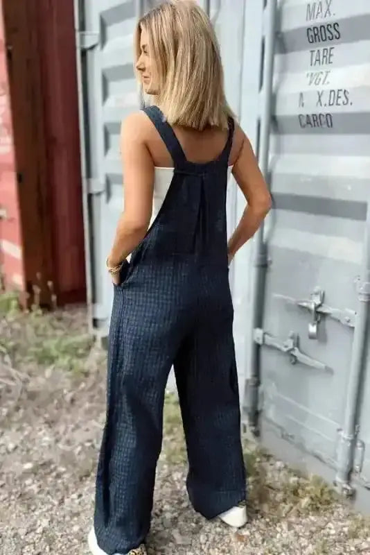 Plaid high waist dungaree overalls back view — Fashionfitz UK