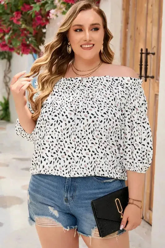Polka Dot Plus Size Off Shoulder Blouse - Fashionfitz