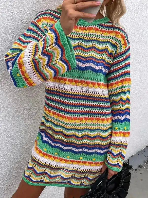 Rainbow Stripe Sweater Dress - Fashionfitz