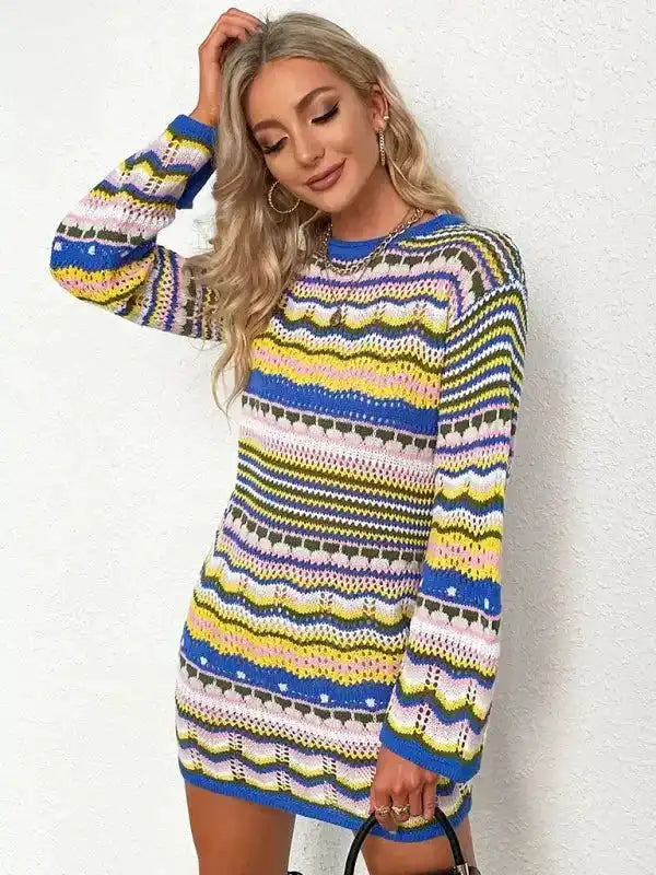 Rainbow Stripe Sweater Dress - Fashionfitz