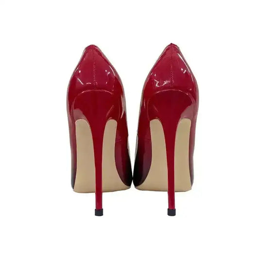 Back view of Red-Black Gradient High Heels Stilettos showing slim stiletto heels and seamless gradient design. Ideal for stylish evening outfits.