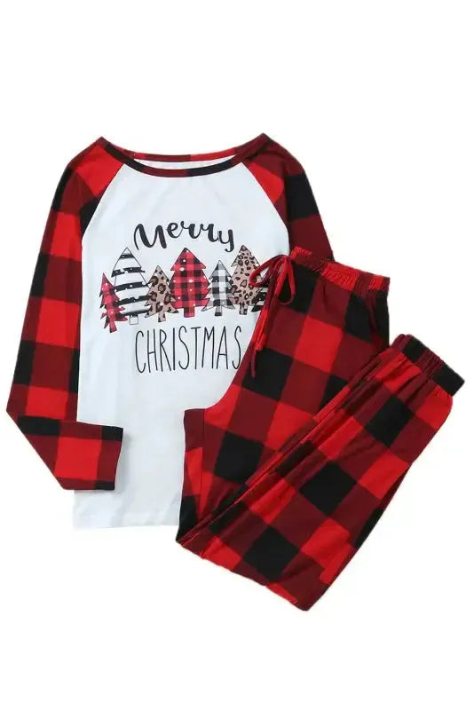Red plaid merry christmas graphic loungewear set