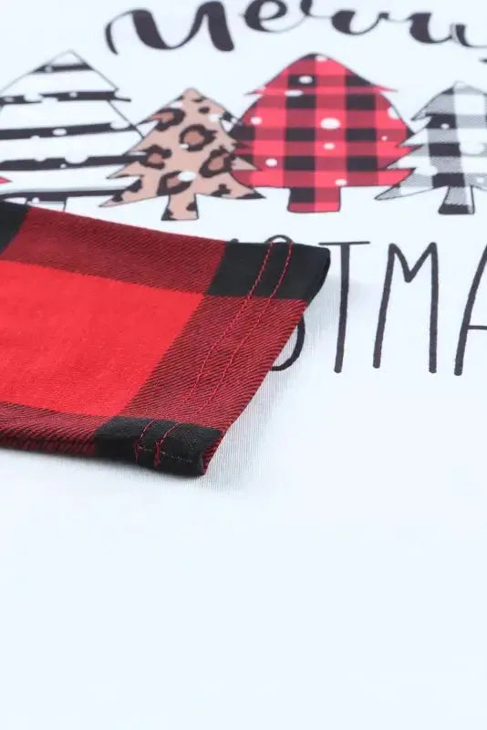 Red plaid merry christmas graphic loungewear set