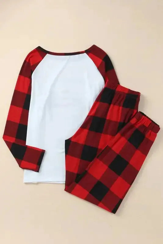 Red plaid merry christmas graphic loungewear set